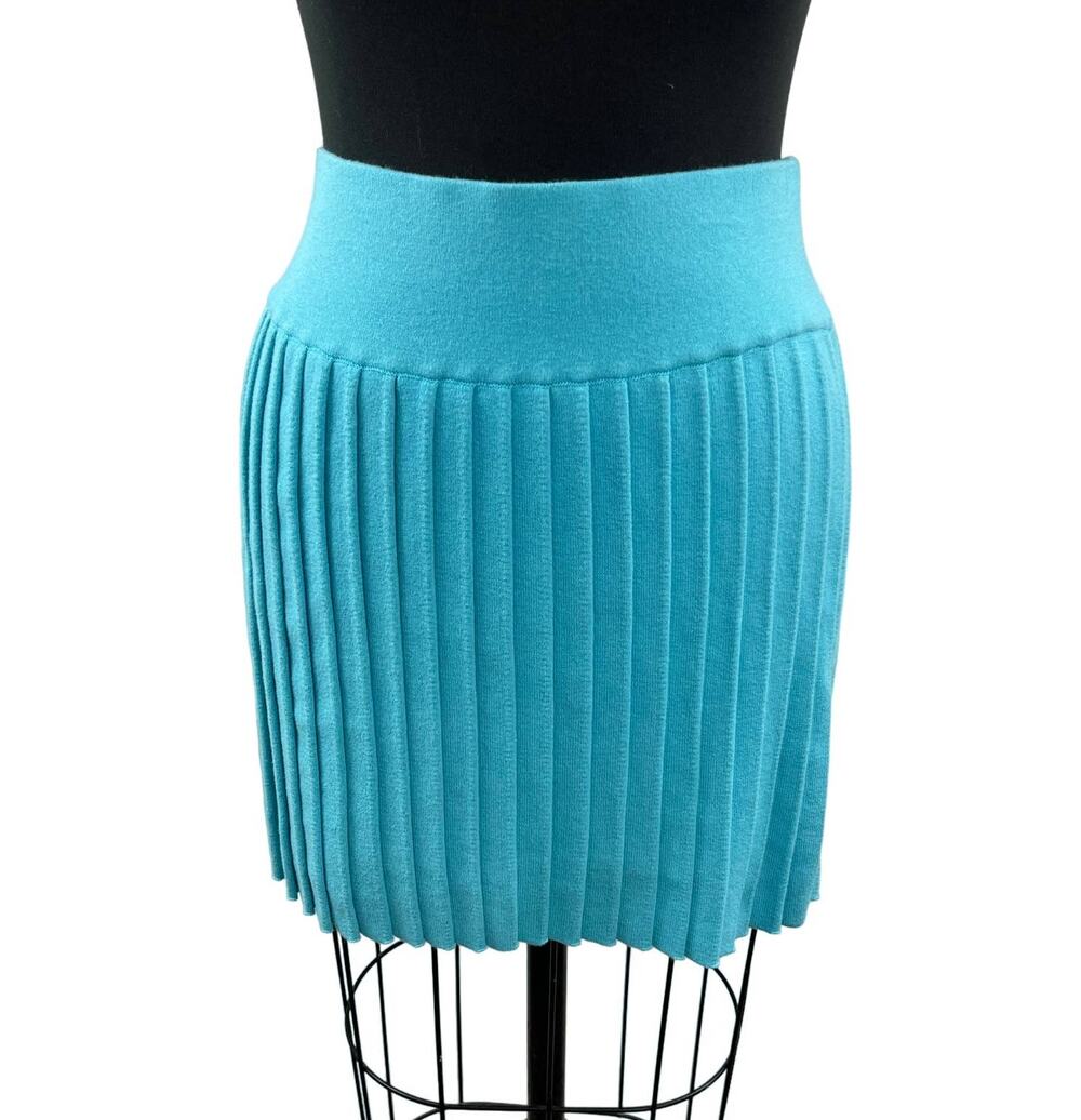 MINNIE ROSE Women's Blue Cotton Blend Pleated Elastic Waist Mini Skirt Size XS